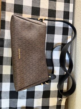 Michael Kors Brown Monogram Crossbody Belt Bag with Black Strap